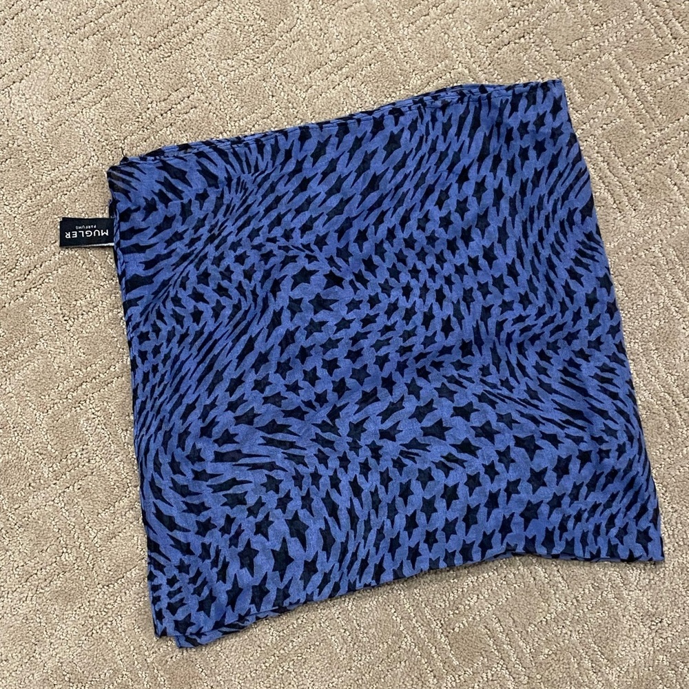 Mugler Blue and Black Abstract Pattern Scarf